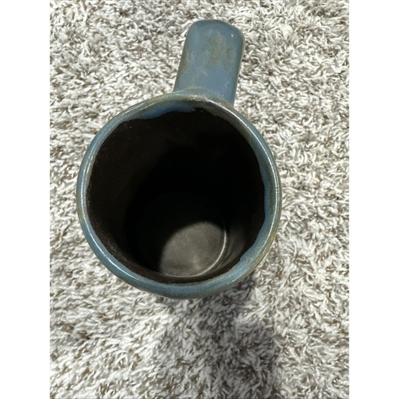 Signed  Art Pottery Mug From Moo Mex Tribal Art Dance Symbol Blue Black With - Picture 2 of 4
